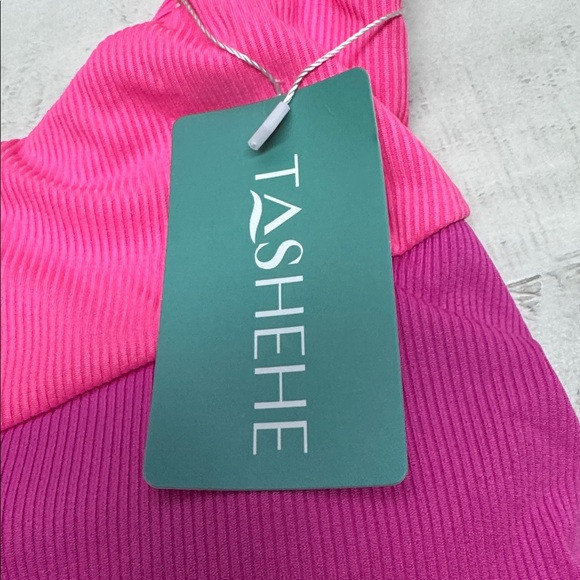 TASHEHE One Shoulder Sexy Neon Color Block Bathing Suit Full Coverage Cutout - Picture 5 of 9